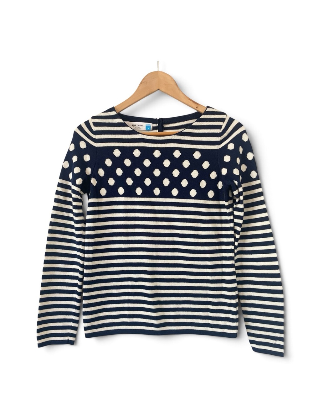 Anthropologie Sparrow Striped/Polka Dot Cotton Blend Long Sleeve Seeater Sz Smal